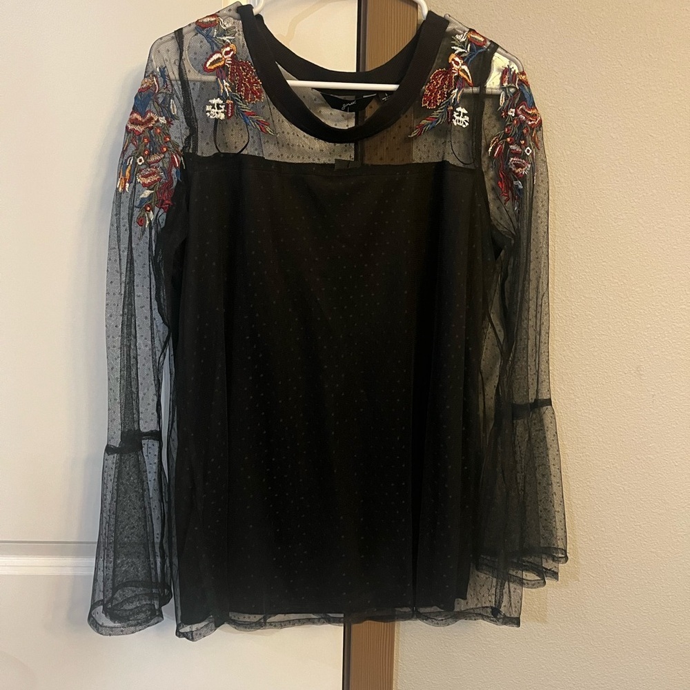 NWT GNW Embroidered Whimsigoth Black Mesh Top